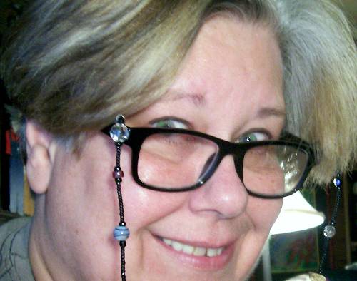 Janice Boling with beaded glasses holder